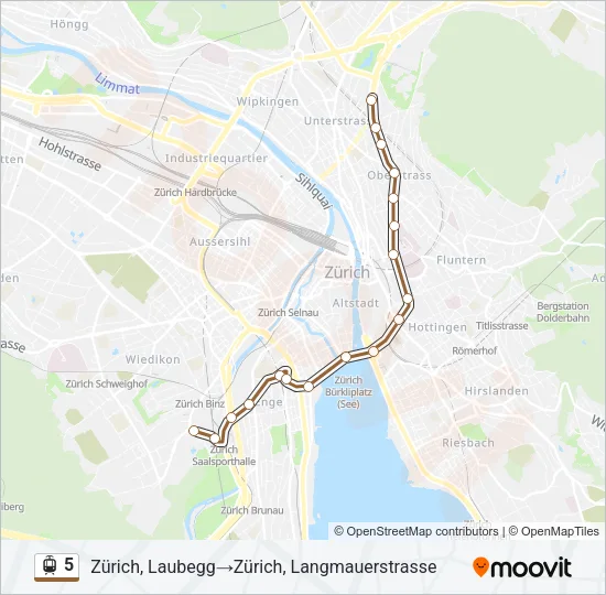 Plan de la ligne 5 de tram