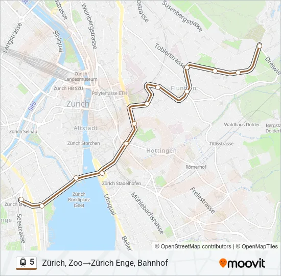 Plan de la ligne 5 de tram
