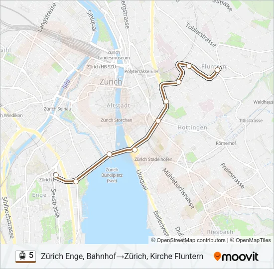 Plan de la ligne 5 de tram