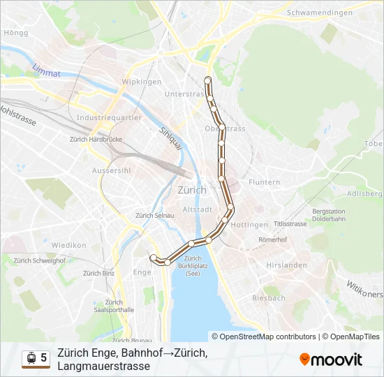 Plan de la ligne 5 de tram