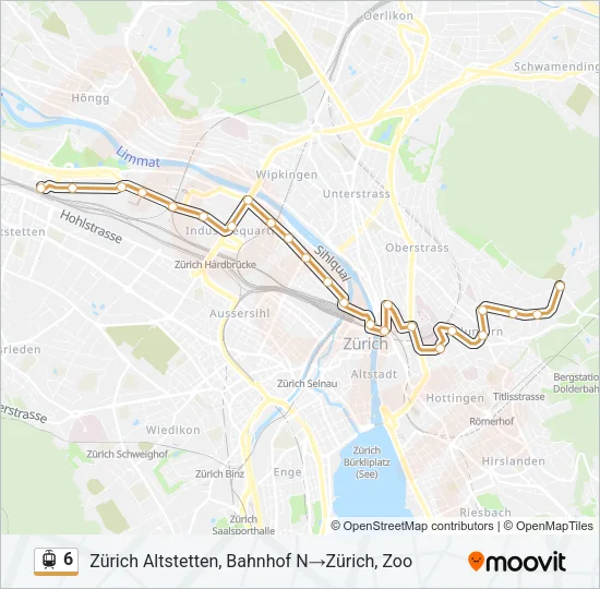 Plan de la ligne 6 de tram