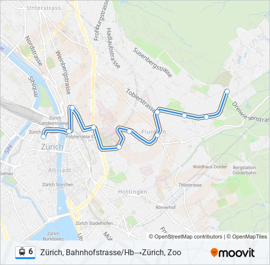 Plan de la ligne 6 de tram