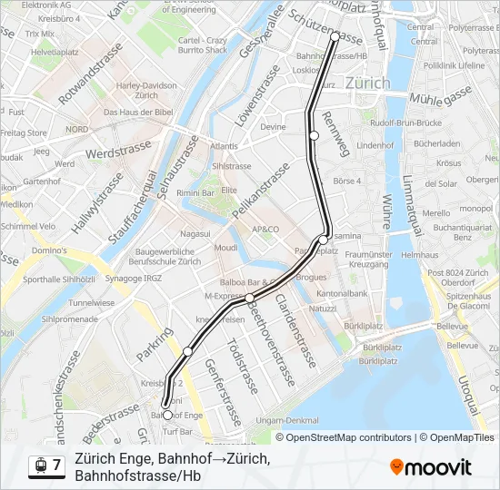 Plan de la ligne 7 de tram