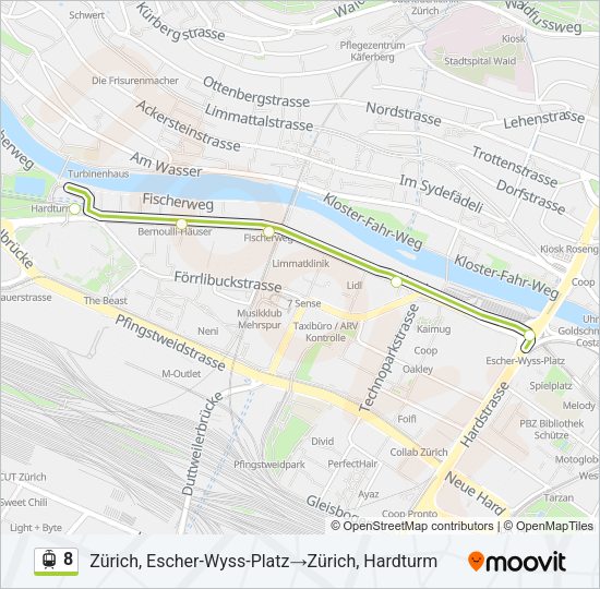 Straßenbahnlinie 8 Karte