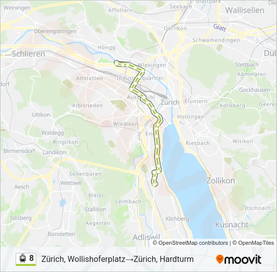 Plan de la ligne 8 de tram