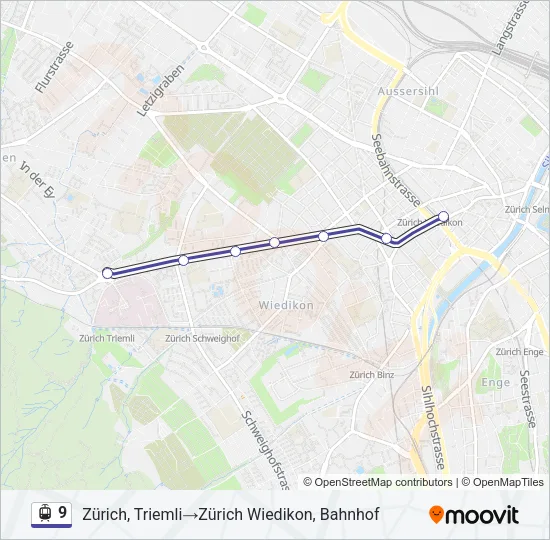 Plan de la ligne 9 de tram