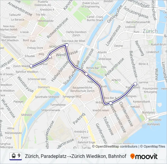Plan de la ligne 9 de tram
