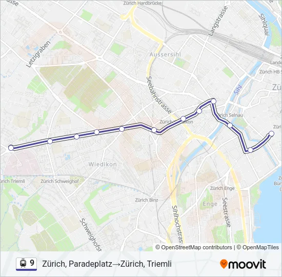 Plan de la ligne 9 de tram