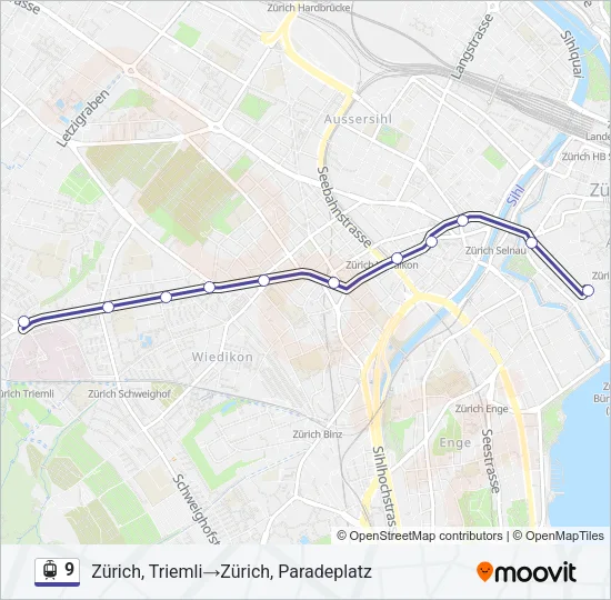 Plan de la ligne 9 de tram