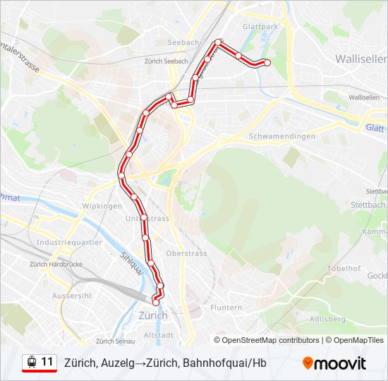 Plan de la ligne 11 de tram