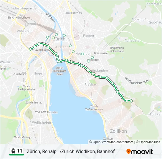 Plan de la ligne 11 de tram