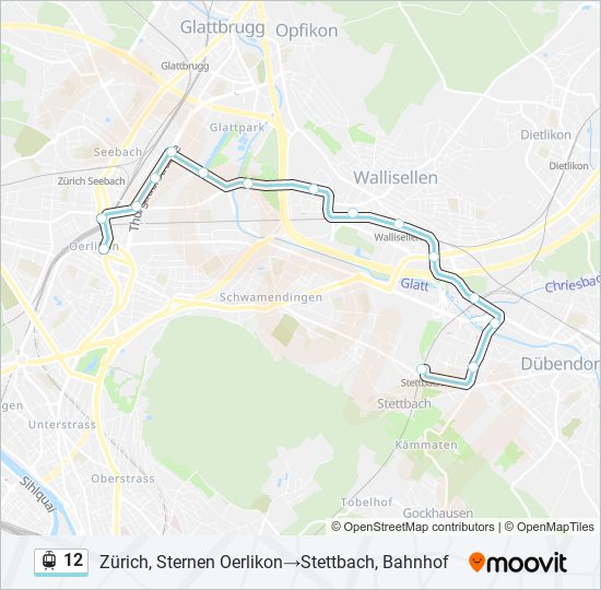 Plan de la ligne 12 de tram