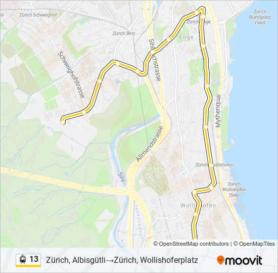 Plan de la ligne 13 de tram