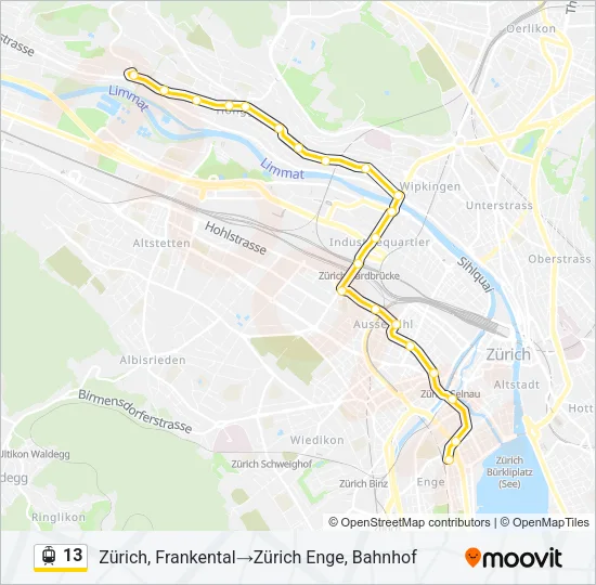 Plan de la ligne 13 de tram