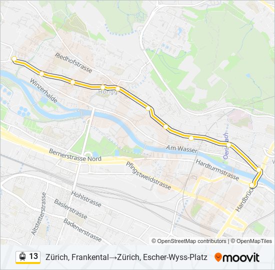 Plan de la ligne 13 de tram