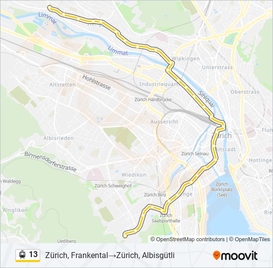 Plan de la ligne 13 de tram