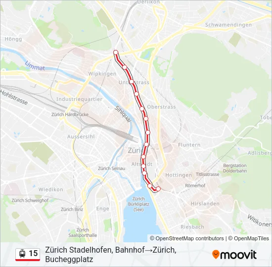 Plan de la ligne 15 de tram