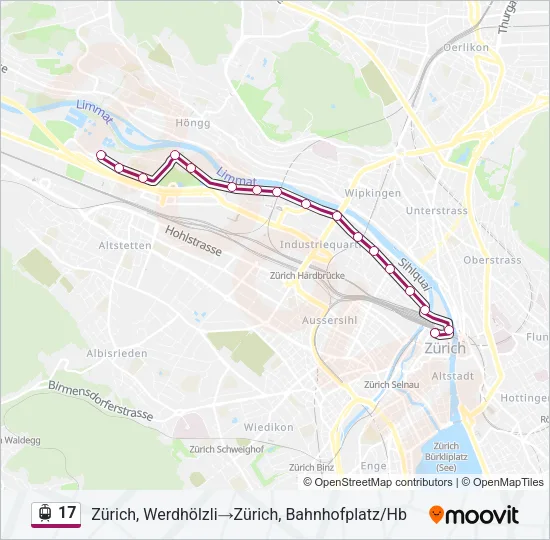 Plan de la ligne 17 de tram