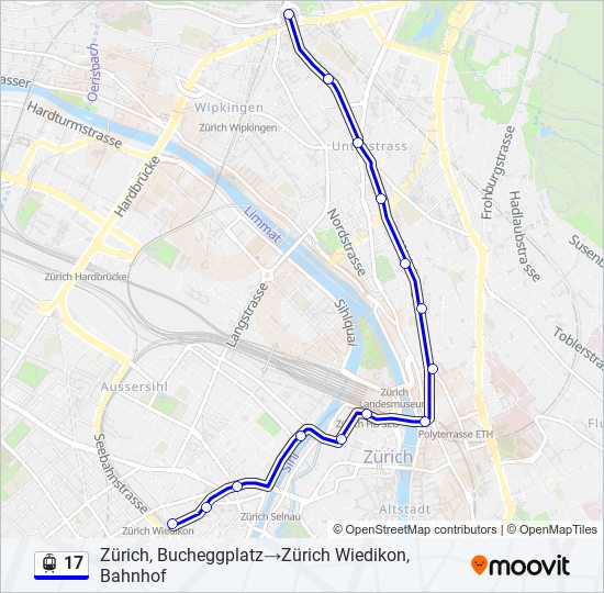 Plan de la ligne 17 de tram