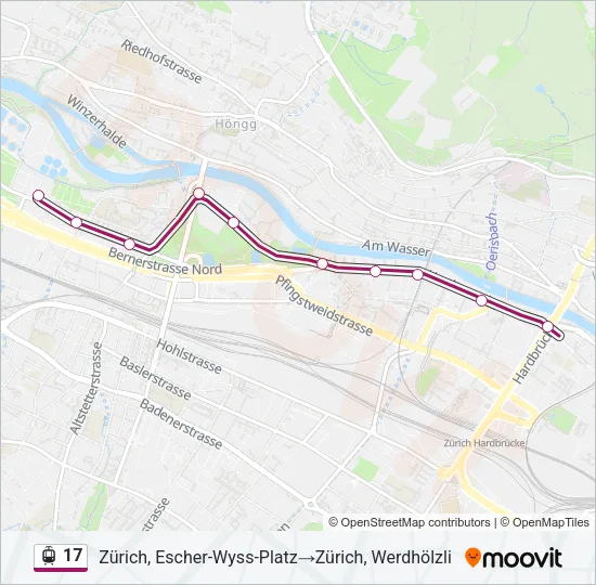 Plan de la ligne 17 de tram