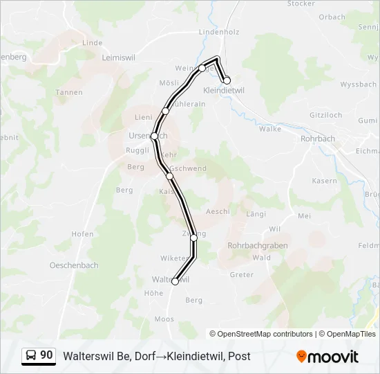 Plan de la ligne 90 de bus