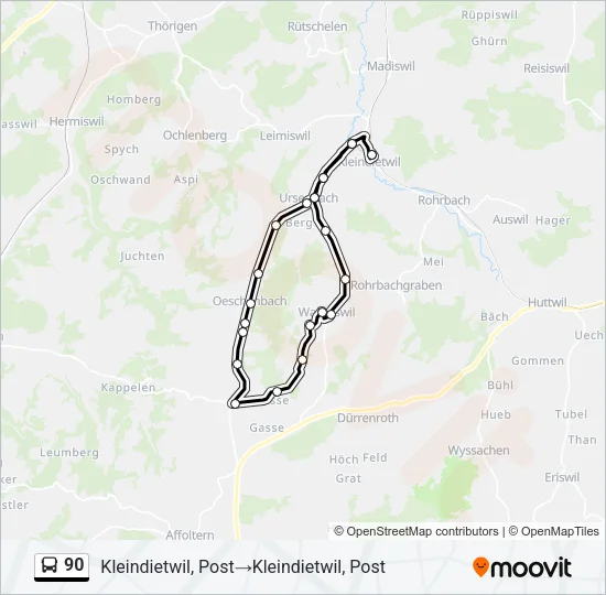 Plan de la ligne 90 de bus