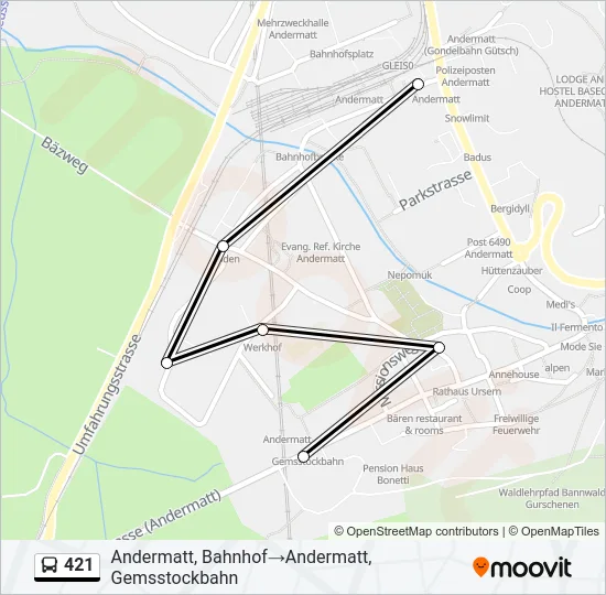 Plan de la ligne 421 de bus
