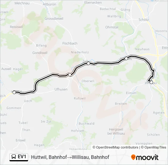 EV1 Bus Line Map