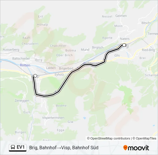 EV1 Bus Line Map