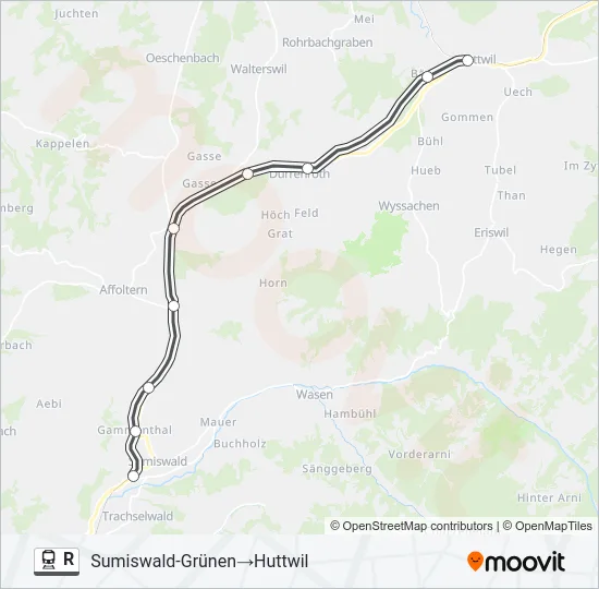 Plan de la ligne R de train