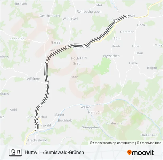 Plan de la ligne R de train