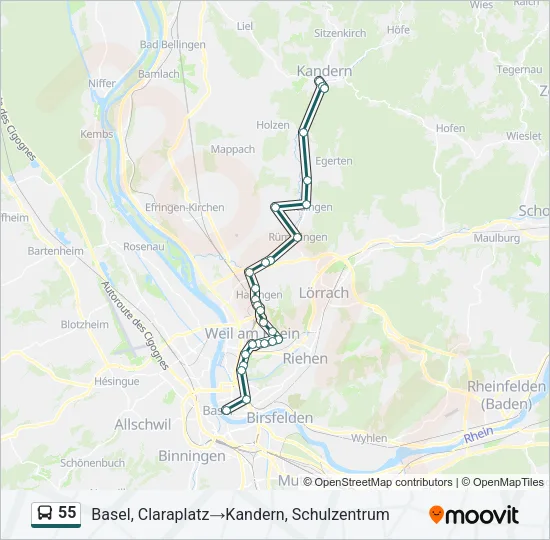 Plan de la ligne 55 de bus