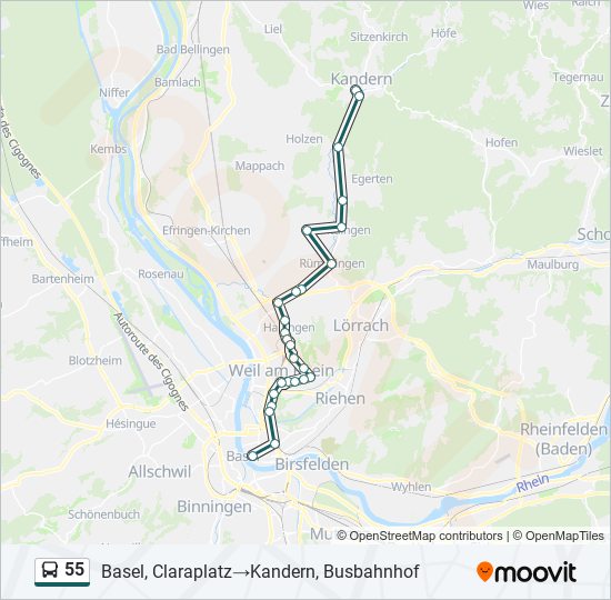 55 Bus Line Map