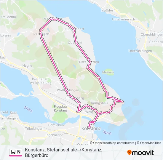 N Bus Line Map