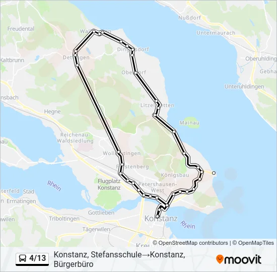 Plan de la ligne 4/13 de bus