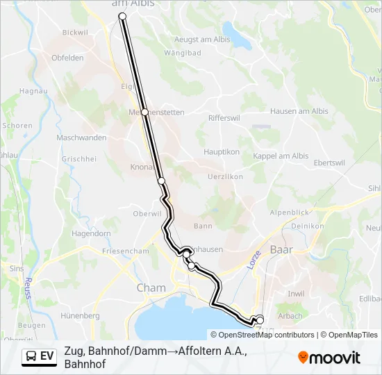 Plan de la ligne EV de bus