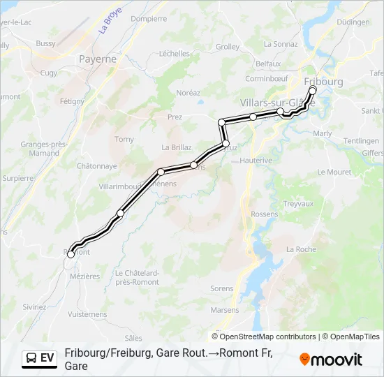Plan de la ligne EV de bus