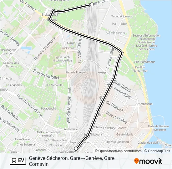Plan de la ligne EV de bus