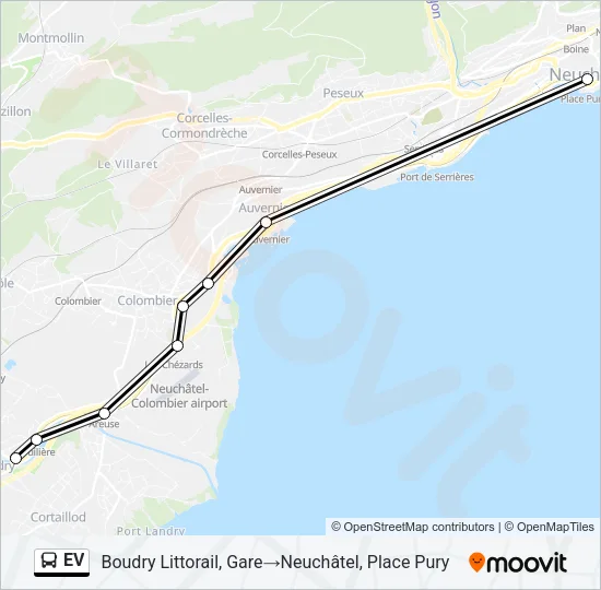 Plan de la ligne EV de bus