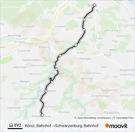 Plan de la ligne EV2 de bus
