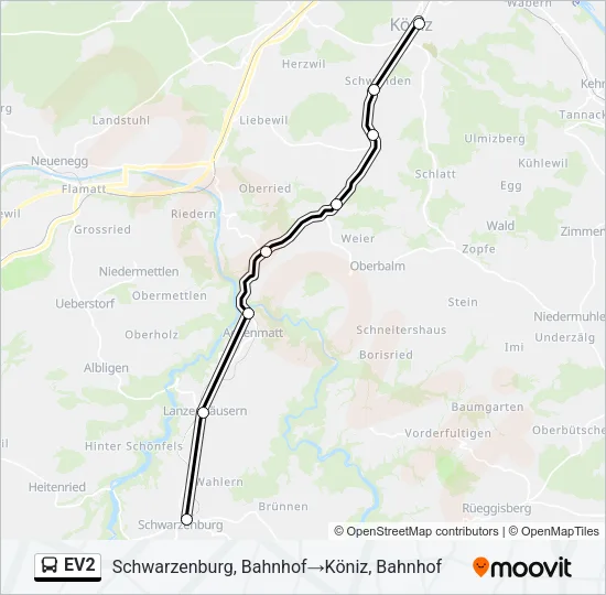 Plan de la ligne EV2 de bus