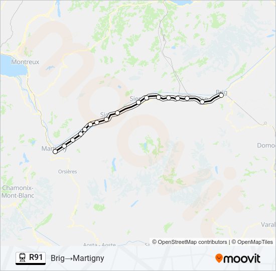 Plan de la ligne R91 de train