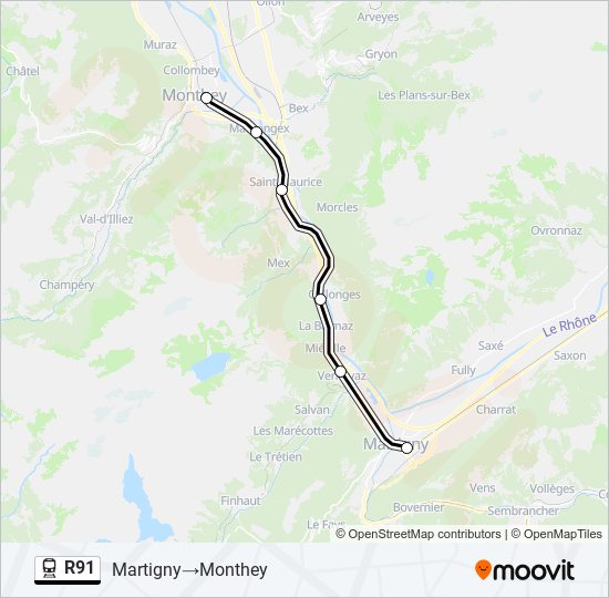 R91 train Line Map