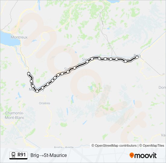 Plan de la ligne R91 de train