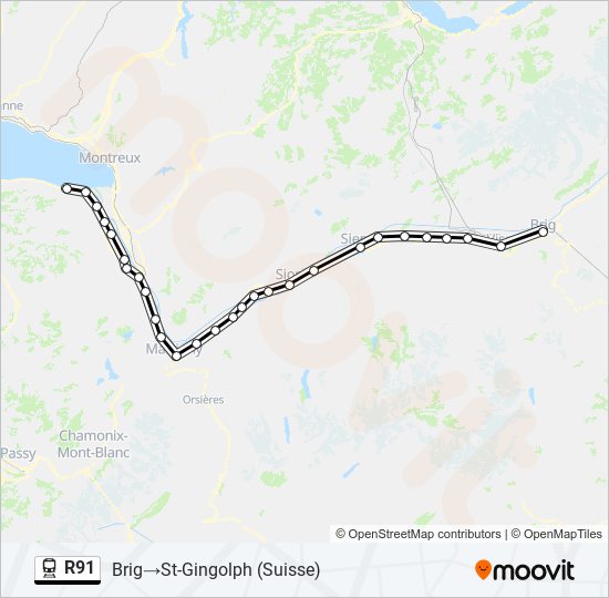 Plan de la ligne R91 de train