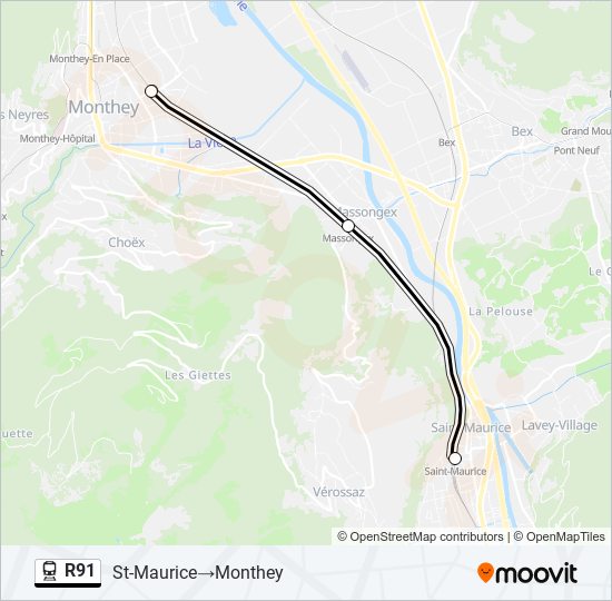 Plan de la ligne R91 de train