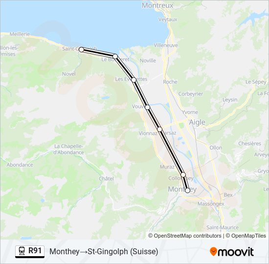 Plan de la ligne R91 de train