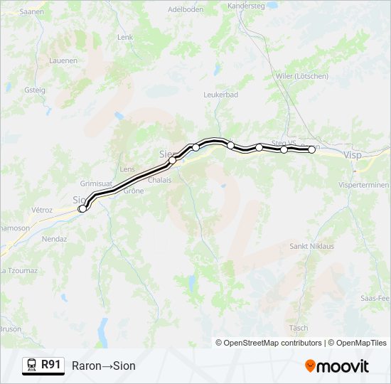 R91 train Line Map