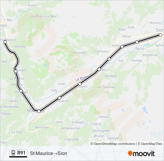 R91 train Line Map