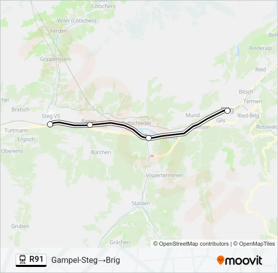 Plan de la ligne R91 de train
